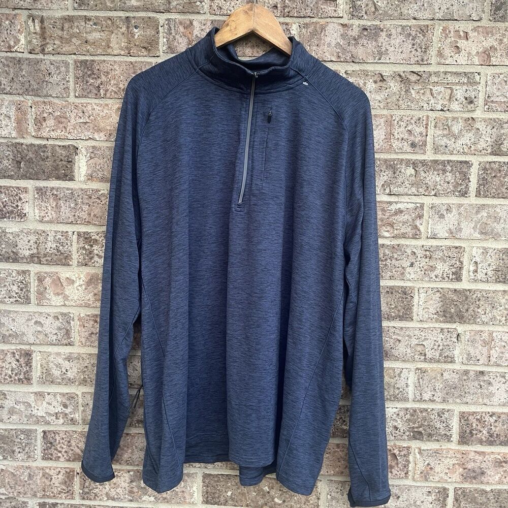 VRST Men’s Heathered Performance Men's XXL Blue 1/4 Zip Mock Neck Long Sleeve